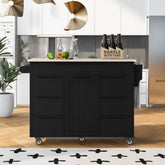 K&K Kitchen Cart with 8 Handle-Free Drawers & Wheels, Black